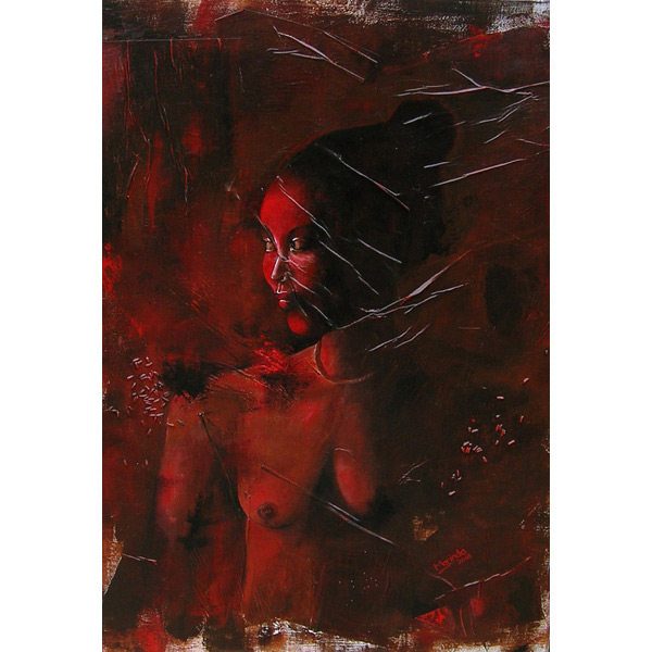 portret van een javaanse vrouw in roodtinten